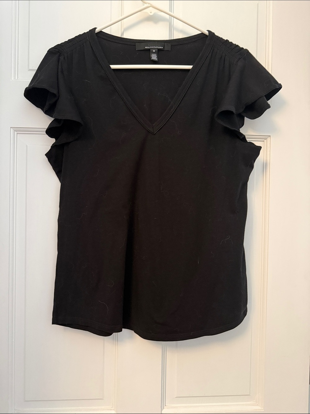 Women’s Black V-Neck Ruffle Sleeve Top